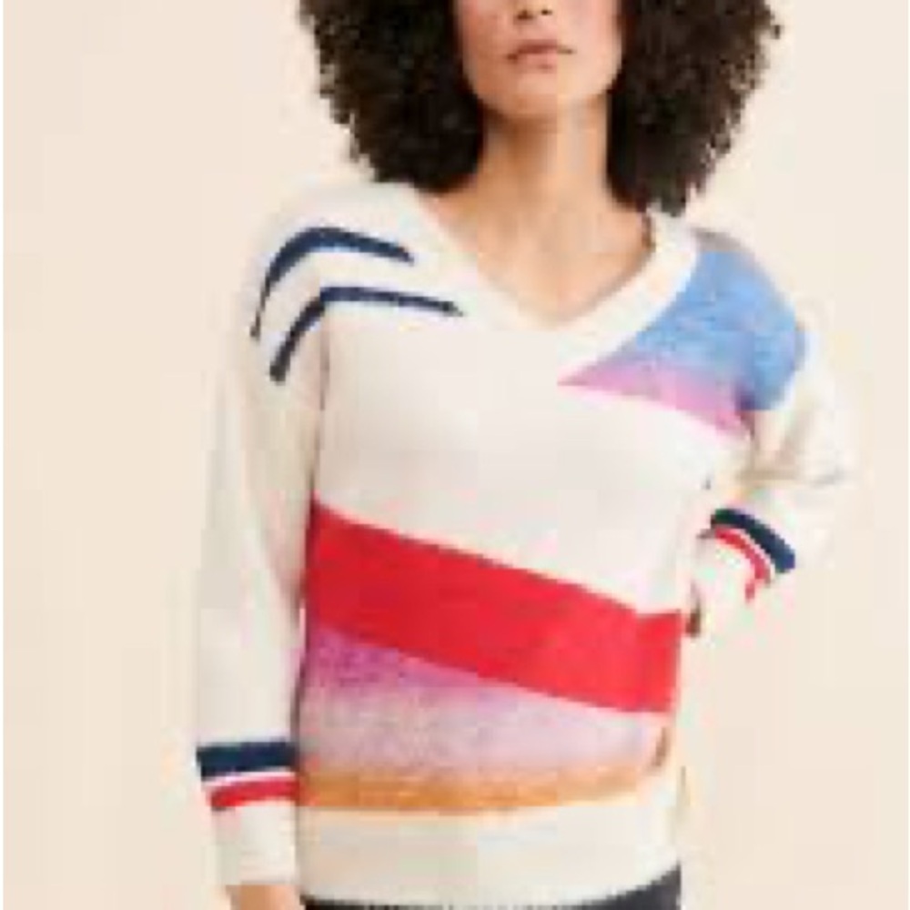 Anthropologie by Sisters Colorful V-Neck Wool Mohair Sweater Women’s Size L Boho